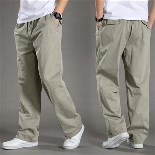 Spring and Autumn Thin Pure Cotton Casual Pants for Men Loose Straight Leg Pants Plus Size Wide Leg Pants Long Pants with Multiple Pockets Work Pants