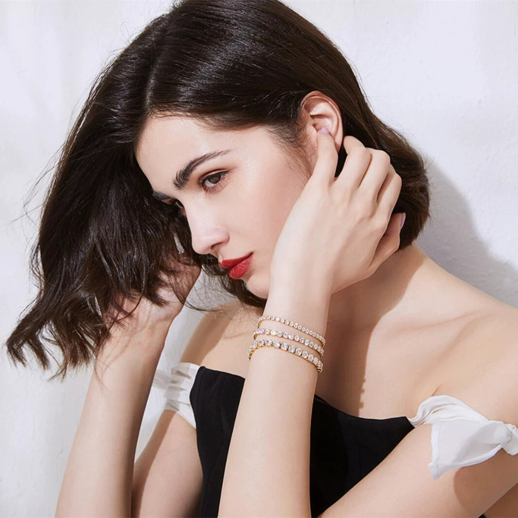 Hip Hop Round Stone Bracelet Single Row Diamond Bangle Jewellery_voghion.com