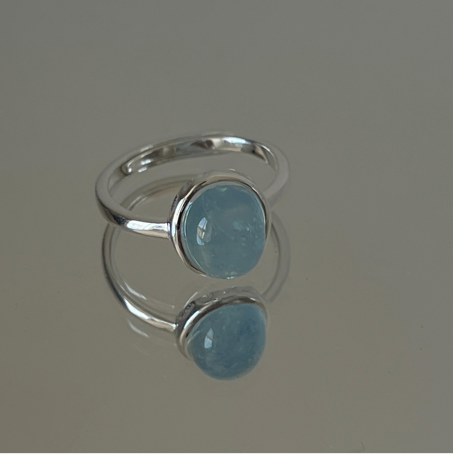 Aquamarine Gemstone And Brushed Silver Ring Set For Women_voghion.com