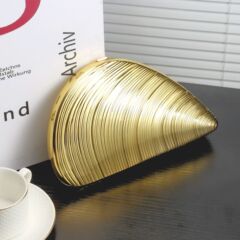 金色の新作アクリル製イブニングバッグ、シェル型バッグ、ハンドバッグ、チェーン付き、キラキラ輝くレディースバッグ、クラッチバッグ、海外向けイブニングドレス