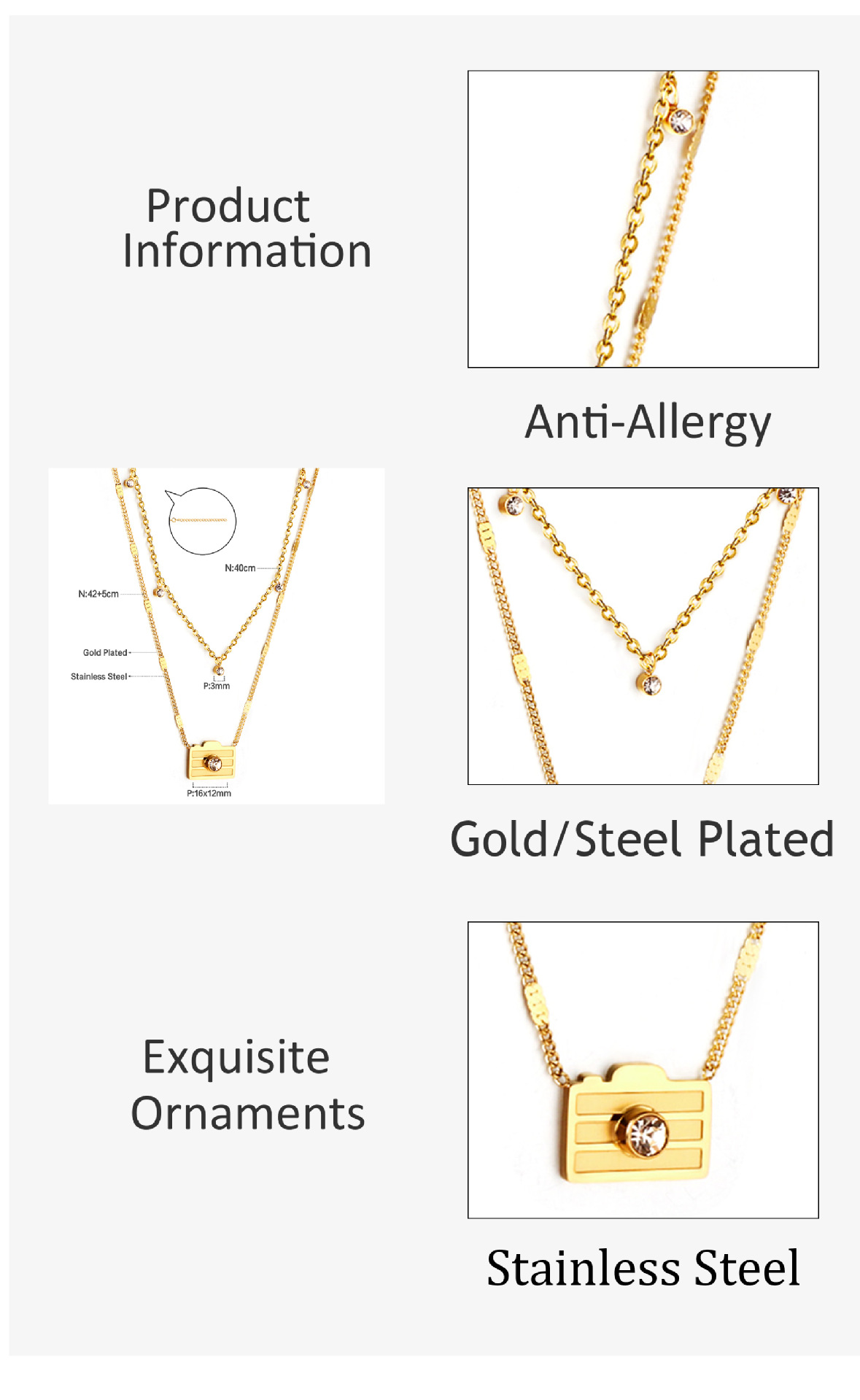 Retro Square Star Oval Stainless Steel Inlay Rhinestones Necklace