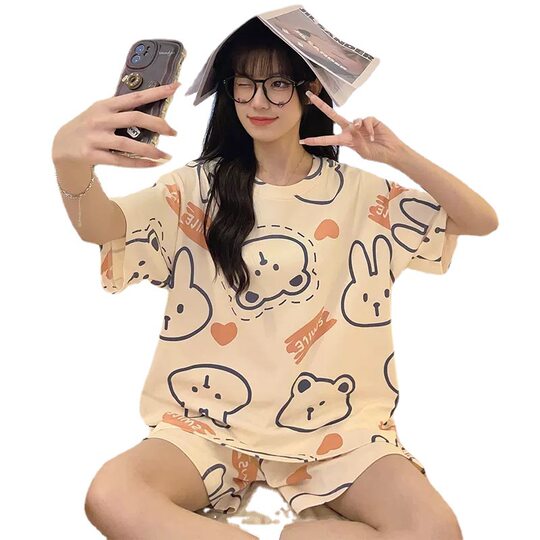 2025 Pajamas Women's Summer Cute Cartoon Short-sleeved suit Summer Women's Loose Spring and Autumn Outer Wear Home Clothes