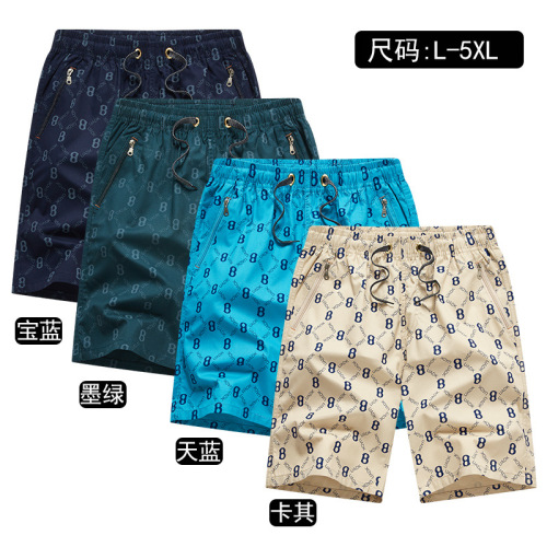 Men's Short Shorts  Summer Letter Print Casual Medium Pants Father Pure Cotton Loose Thin 5-Pocket Pants Elastic Waist