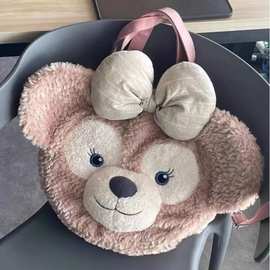 蝴蝶结熊头大脸毛绒包可爱卡通大容量手提单肩包甜美少女心斜挎包