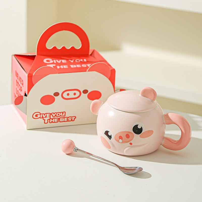 Cerdito Taza de red neta Corazón de niña rosa Hogar creativo Oficina Taza de cerámica Regalo Taza de desayuno de dibujos animados