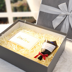 Grey Gift Box with Sky Cover, Bow, Rectangle Birthday Gift Packaging Box, Exquisite Cement Grey Empty Box