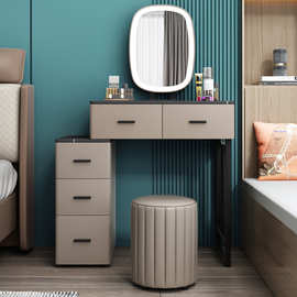 轻奢岩板梳妆台书桌收纳柜一体卧室化妆桌现代简约极简小型化妆台