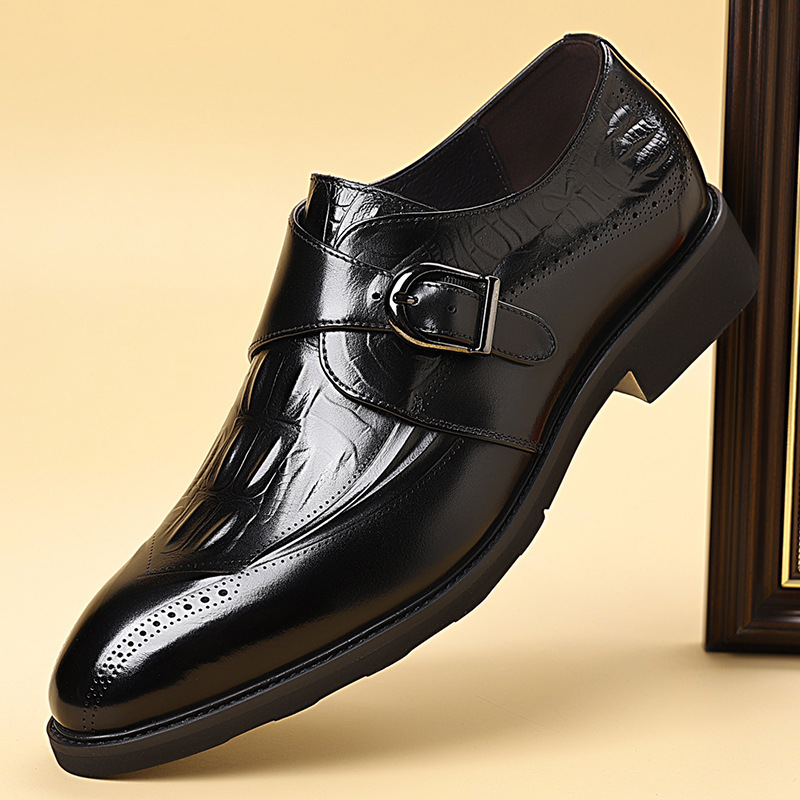 Four Seasons Men's Shoes, First-Layer Cowhide Men's Leather Shoes, Korean Style Business Casual Black Shoes, Men's High-End Genuine Leather Wedding Shoes