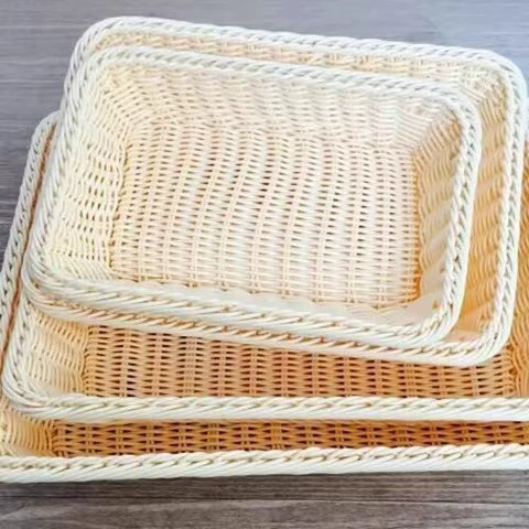 Imitation Rattan Rectangular Storage Basket, Multi-Size 30×20–60×40 cm, Cake & Fruit Tray