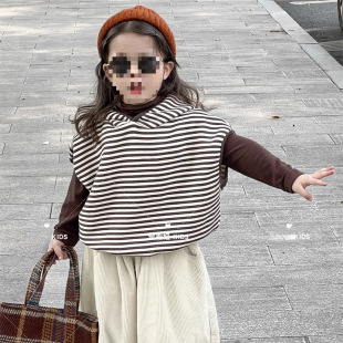 Korean children's clothing autumn and winter new children's retro neutral striped hooded waistcoat foreign style all-match 0075A102