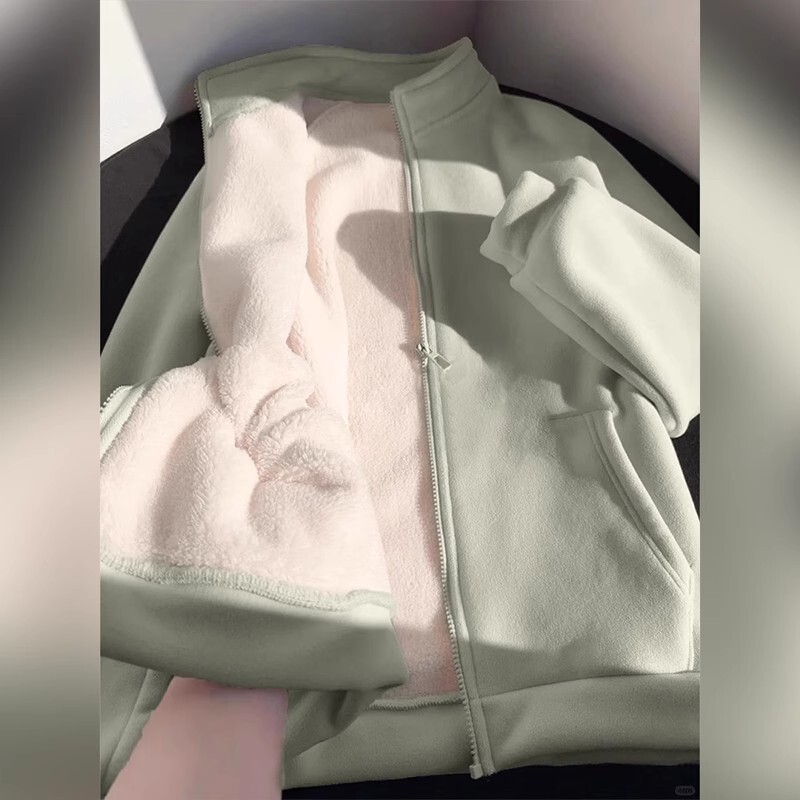 加绒加厚羊羔毛卫衣外套女春秋新款摇粒绒上衣特厚羊羔绒开春外搭|undefined