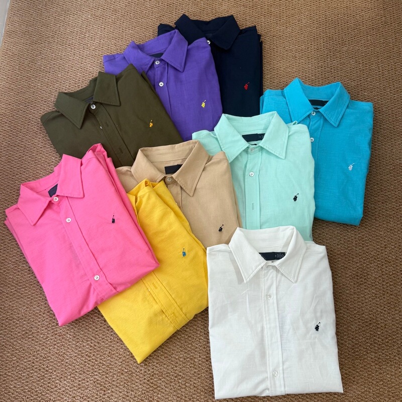 High-quality/Scannable Raffia Cotton Linen Long Sleeve Shirt, Spring/Summer Style, Small Logo Embroidery, Casual Versatile Top for Women