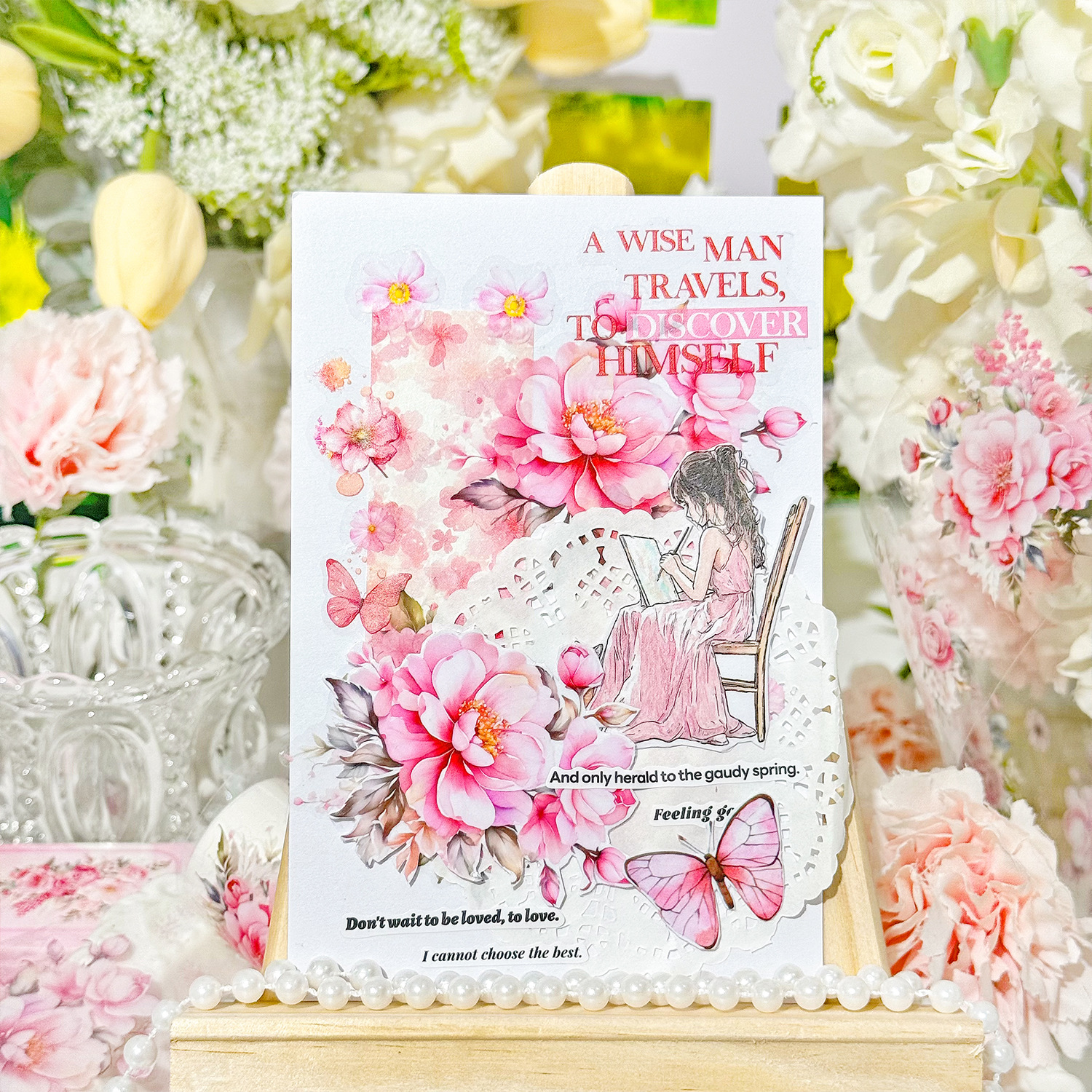 Flower Field Pickup Series Pet transparente impermeable tema floral cinta de cuenta manual de bricolaje decoración de cuenta manual collage material pegatina