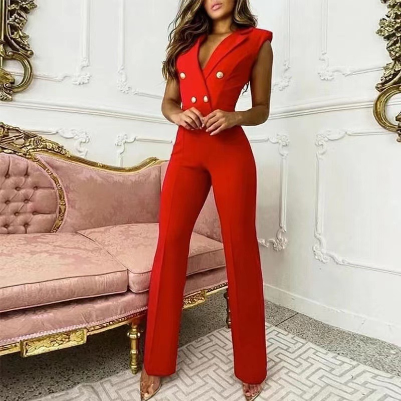 LN1137 spot 2025 verano temperamento de color sólido traje sin cuello sin mangas pantalones delgados temperamento de mujer europea y americana