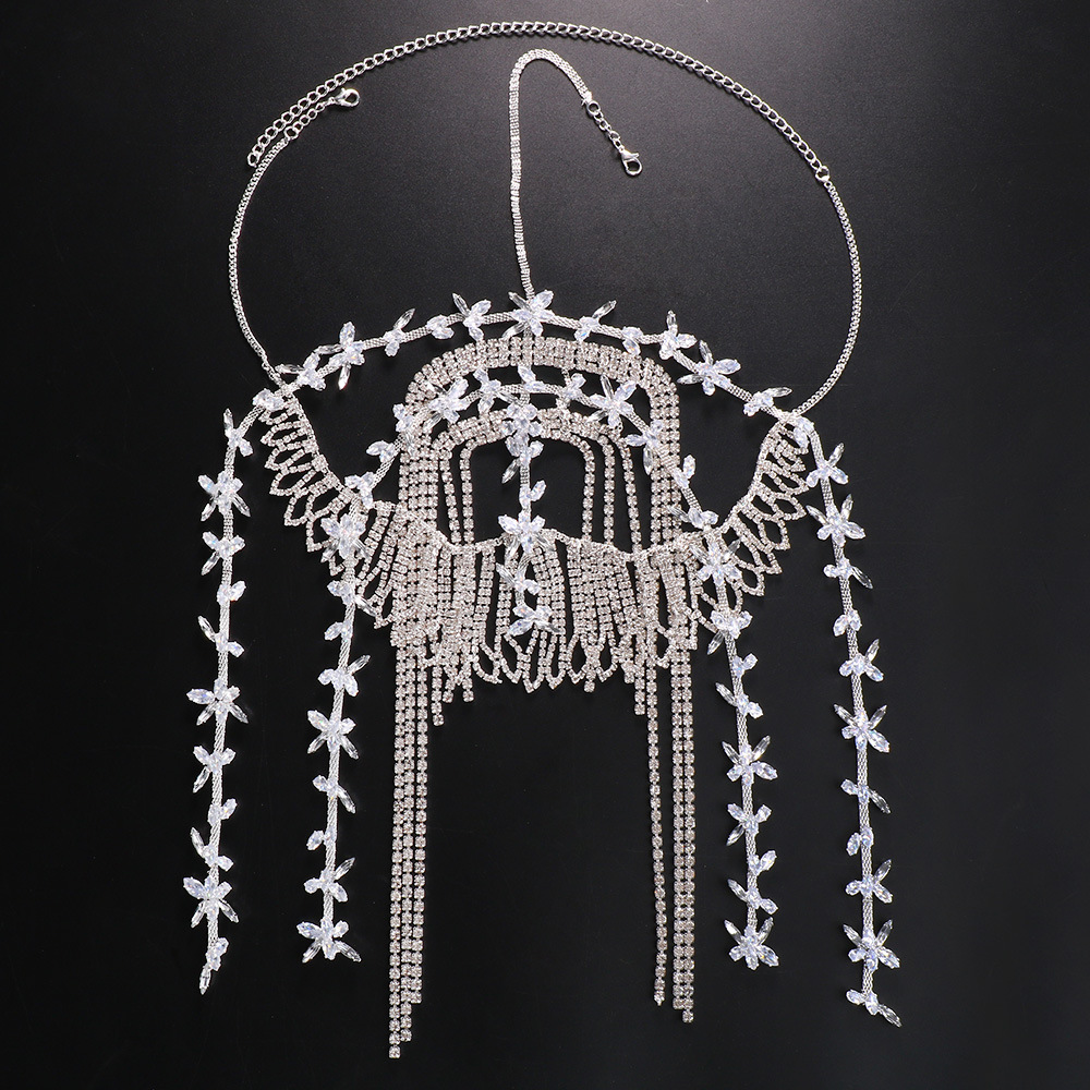 fashion leaf zircon tassel headdress personality versatile rhinestone hair chain hair accessories women's headdress_voghion.com