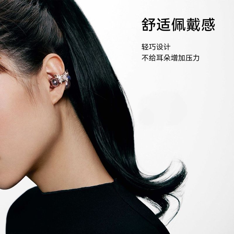 ヘッドフォンアクセサリー羽影光沢のあるダイヤモンドバックルアクセサリーペンダント 2025 新しいフルダイヤモンドリボンヘッドフォンクリップバックルイヤリング|undefined