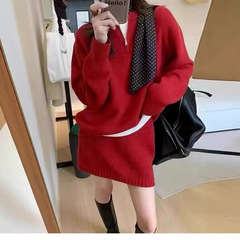 SheTiJia 婦人服 2025 外国貿易レイジースタイルハーフジップセータープルオーバーセーター + スカートカジュアルスーツ