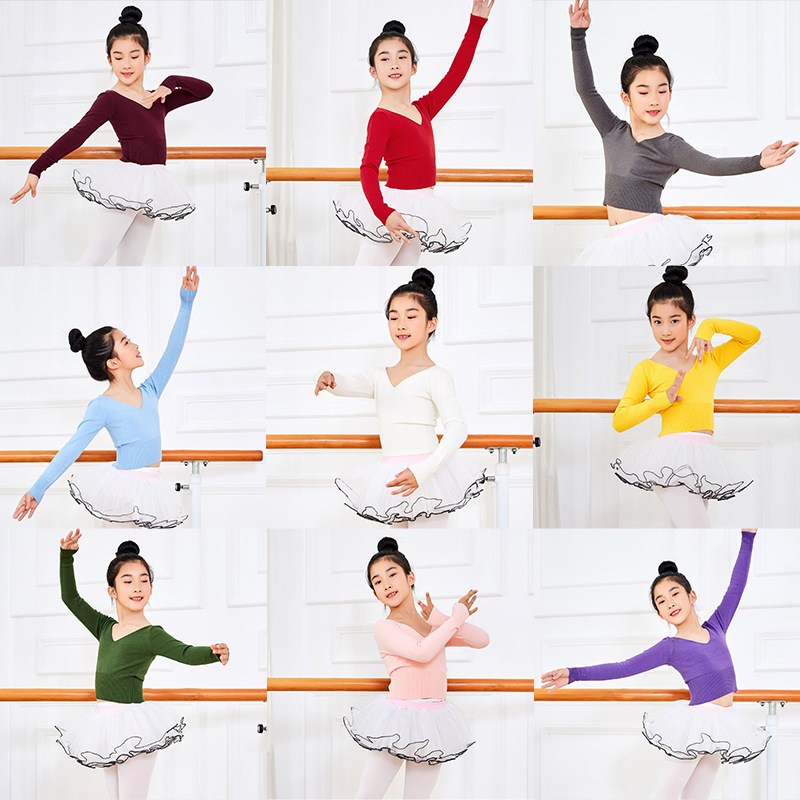 Children's Dance Clothes Sweater Autumn Winter Shawl Long Sleeve Thickened Knitted Jacket Girls Ballet Clothes V Neck Sweater