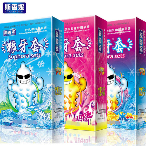 Sxiangni Condoms 12-pack, Wolf Tooth Pattern 3-pack, Granular Contraceptive Safe Condoms, Adult Erotic Sex Products
