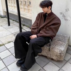 美式高级感廓形立领短款夹克男女cleanfit设计感百搭垫肩宽松外套