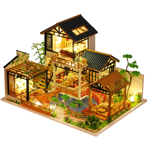 Qiaolexing DIY Small House P018 Lin Yuan Tianju Ancient Style Pastoral Courtyard Villa House Model Creative Gift