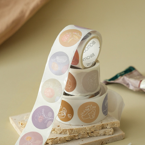 Early Foam Seal Tape, Line Fantasy Series, Ins Tag Round Dot Notebook Material Decorative Sticker, 4 Styles