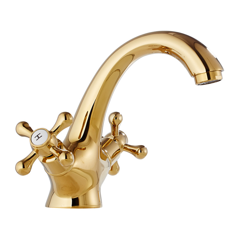 De estilo europeo cobre grifo de oro antiguo grifo de la cuenca del grifo baño Lavado de Manos cuenca fría retro hogar