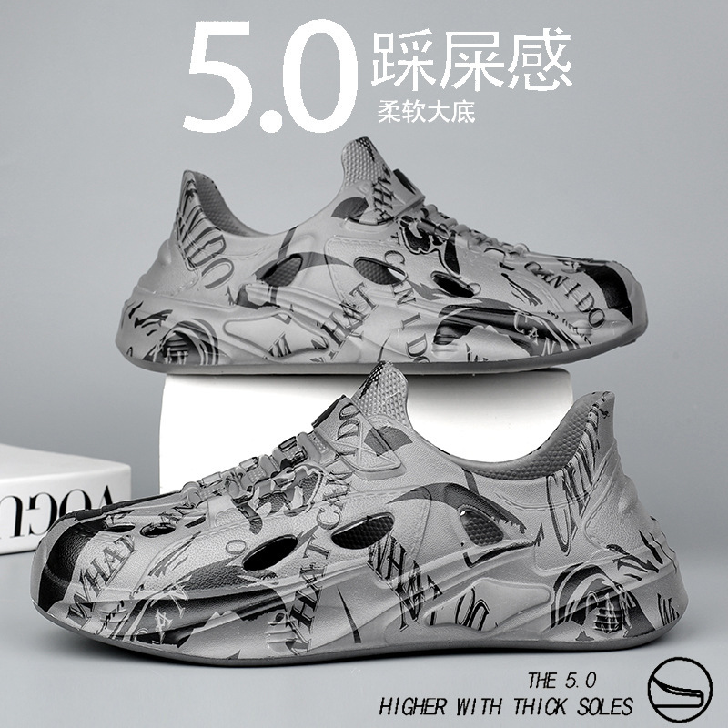 2025 zapatos de verano para hombres con agujeros de altura, nuevas zapatillas de playa de suela blanda antideslizantes y desodorantes, sandalias y zapatillas deportivas de suela gruesa