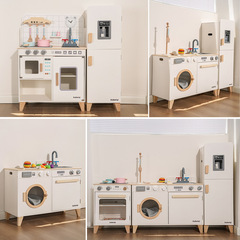 北欧スタイル木製シミュレーション冷蔵庫キッチンオーブンセット子供用ままごとロールプレイングシミュレーションキッチンおもちゃ