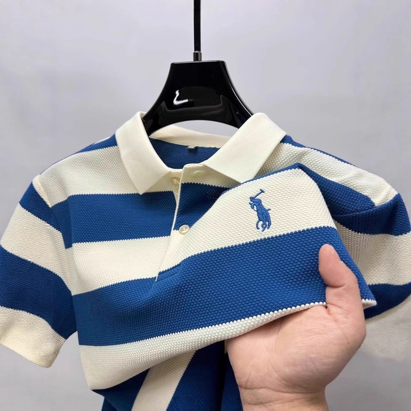 Factory Direct Sale 2026 New Summer Striped Short-Sleeve Casual Trendy Brand Men's Embroidered Polo T-Shirt Fashion Versatile Factory Direct Sale 2026 New Summer Striped Short-Sleeve Casual Trendy Brand Men's Embroidered Polo T-Shirt Fashion Versatile