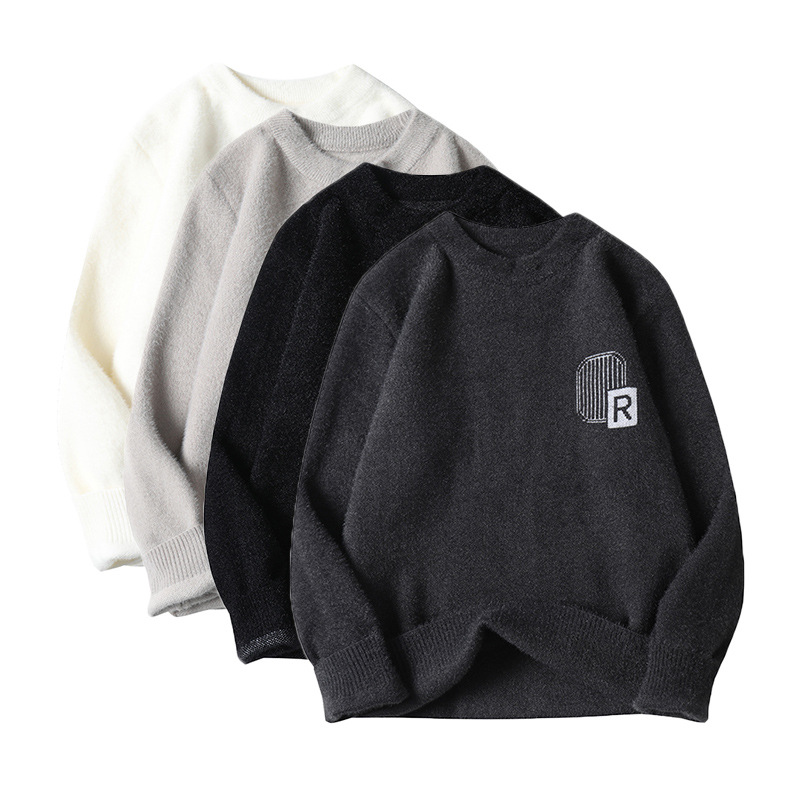 Maglione invernale da uomo in maglia spessa - Pullover casual ampio in morbida lana di coniglio con stemma_voghion.com