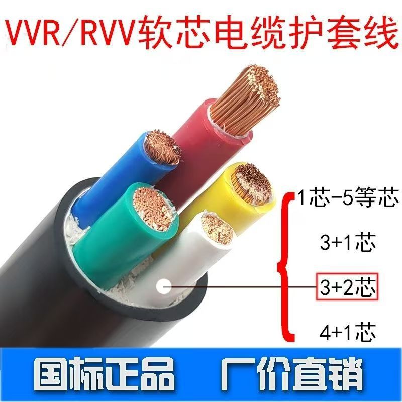 电缆YJVR/VVR软芯线缆国标正品3/4/5芯150/185/240平方充电桩专用