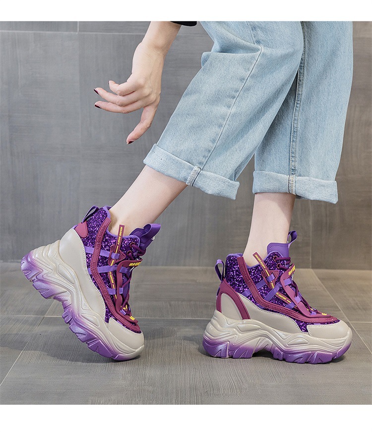 Women's Dad Trainers With Thick Soles And Sequin Detail Casual_voghion.com