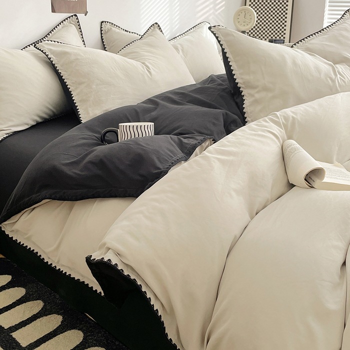 Otoño y invierno de algodón lavado con agua cuatro piezas de sábanas de cama, sábanas de cama, lujo ligero, 2025 nuevo dormitorio estudiantil de tres piezas