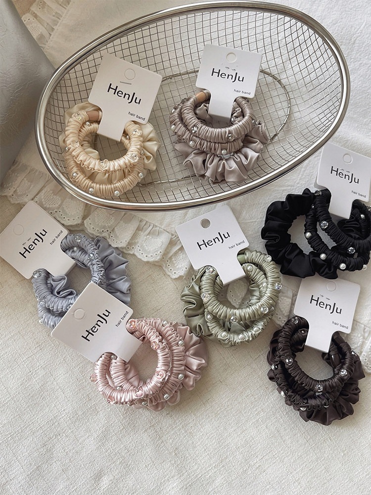 3-Pack~ Satin Pleated Hair Tie Elastic Band for Women, High Elasticity Hair Rope, Basic Low Ponytail Hair Accessory
