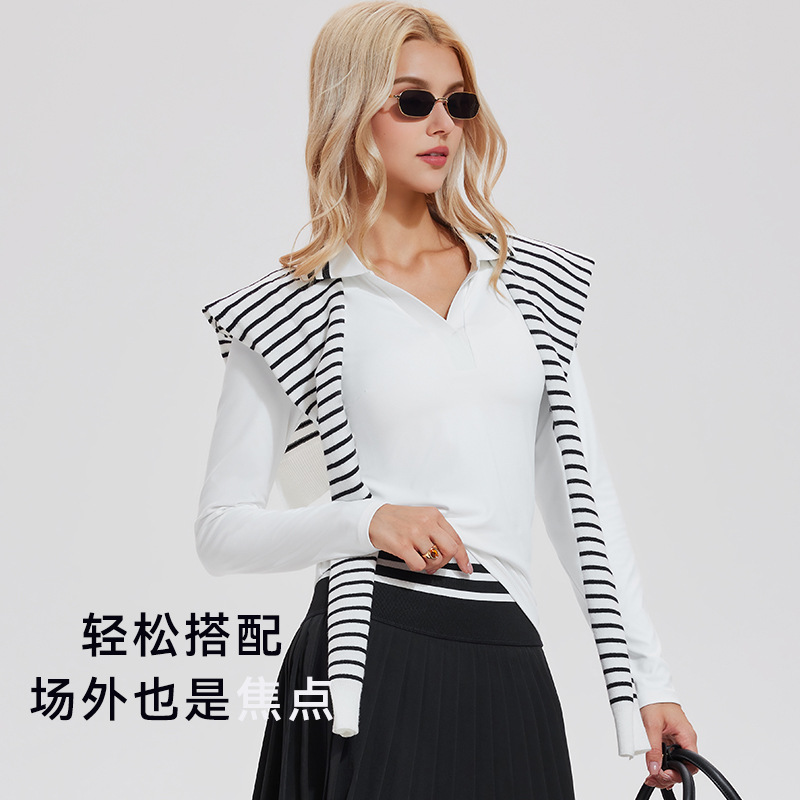 V-collar chaqueta de tenis de mangas largas camiseta de polo deportiva con solapa camiseta de negocios de golf casual chaqueta de ejercicio de secado rápido