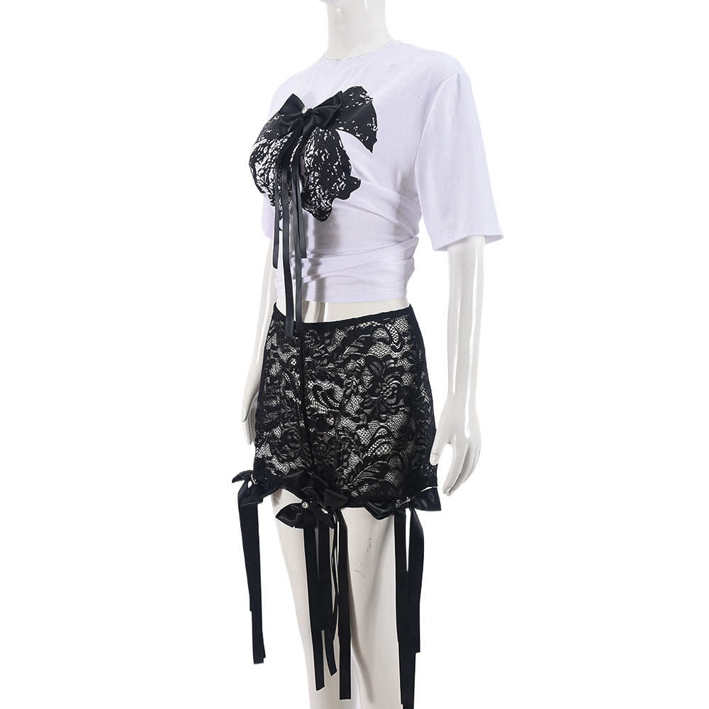Sexy 3D Butterfly Print Loose Lazy Top Lace Trendy Shorts Suit Women