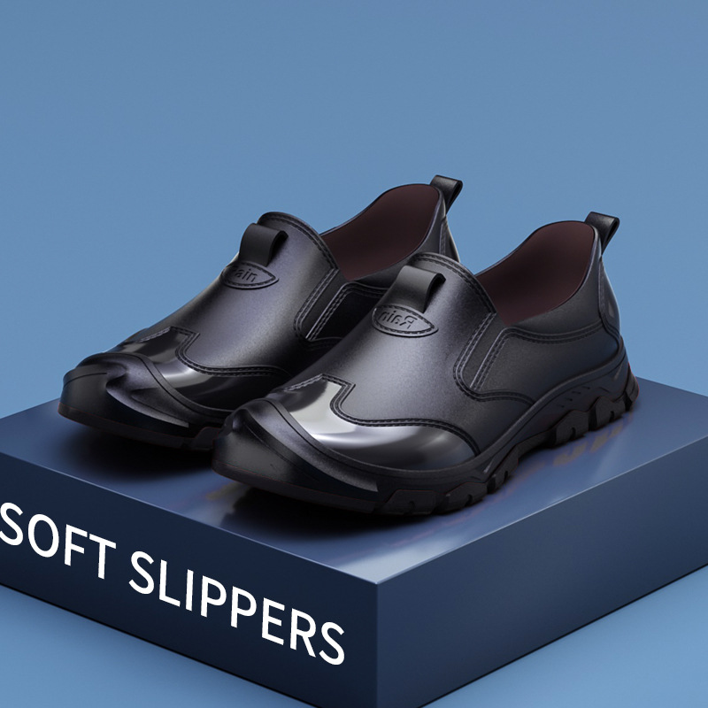 Korean style classic black waterproof rubber shoes for the rainy…