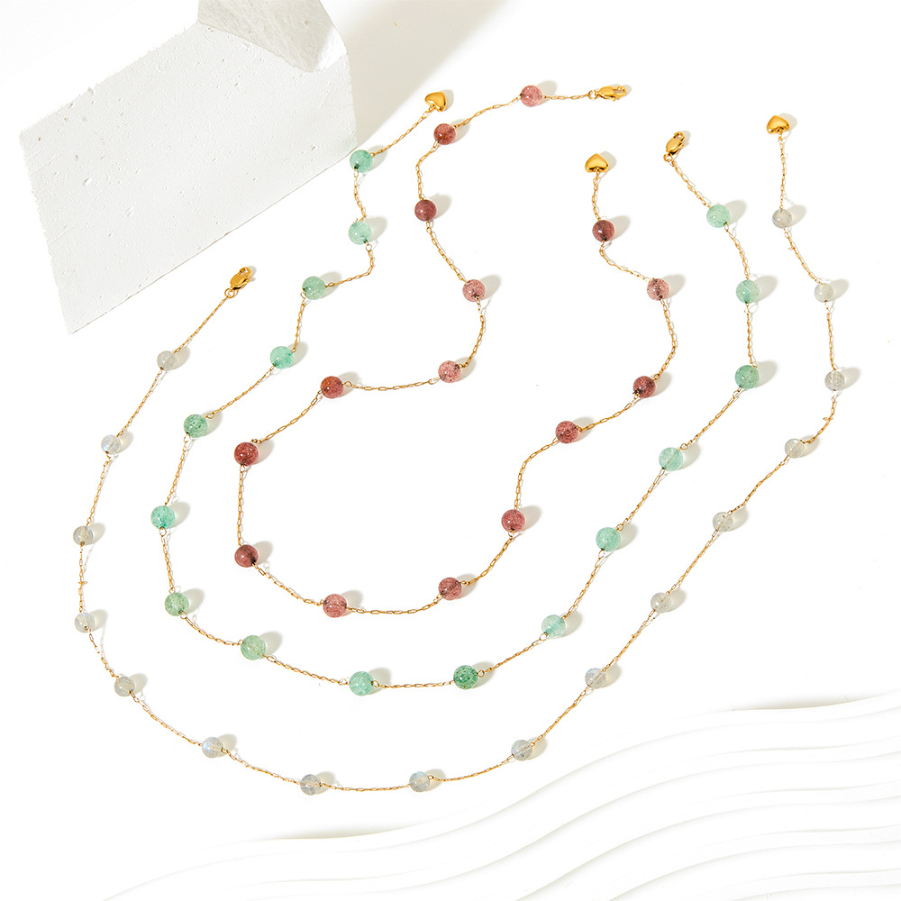 Fashion Geometric Stainless Steel Inlay Natural Stone Necklace_colorza_2