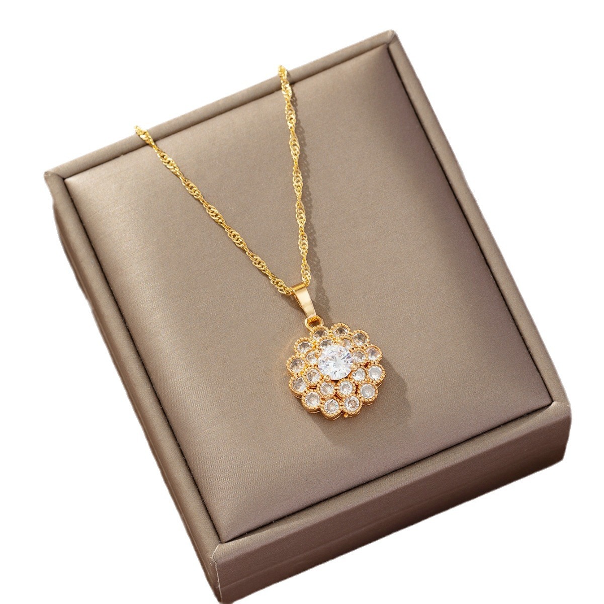 Comercio exterior transfronterizo nuevo estilo ligero de lujo moda versátil ins mujer exquisito diseño único de nicho colgante de girasol