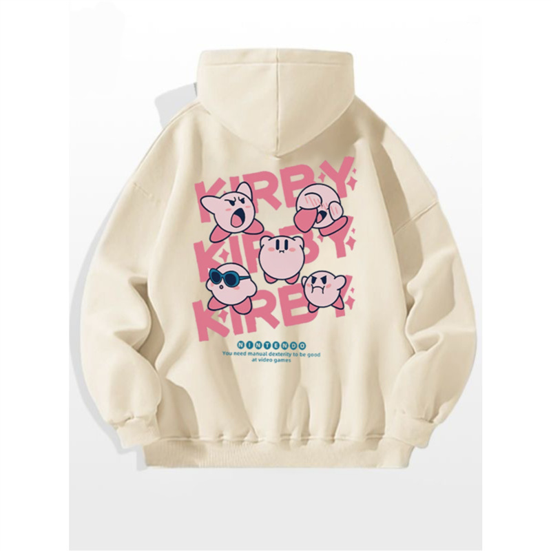 Cross-Border Kirby Print Versatile Hooded Sweatshirt for Men and Women, Autumn and Winter Velvet Season Loose Trendy Jacket