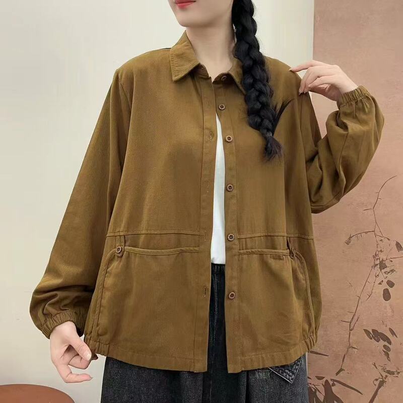 Spring and Autumn New Women's Shirt Collar Top for Age-reducing Slimming Comfortable Fashionable Loose Casual All-match Solid Color Short Jacket