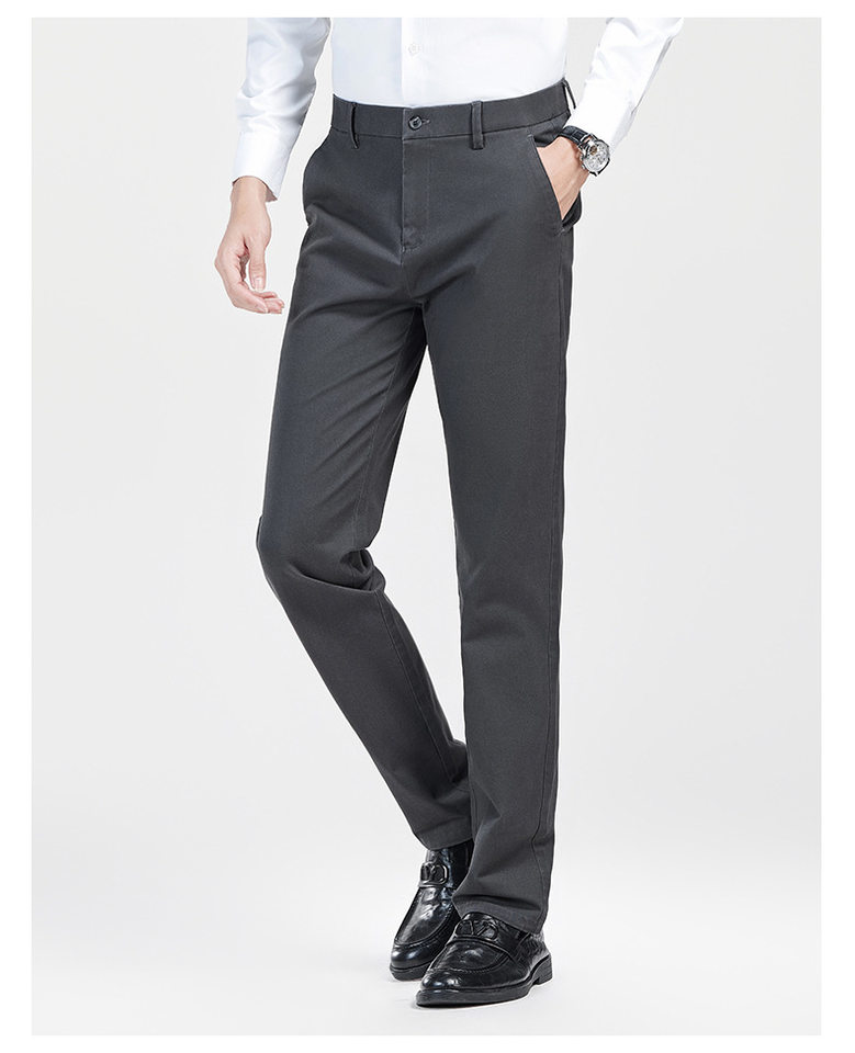 Quần dài nam ống đứng cạp vừa co giãn, chất cotton pha, không cần ủi — Màu xanh hải quân, màu kaki, màu xám, màu đen chi tiết 17