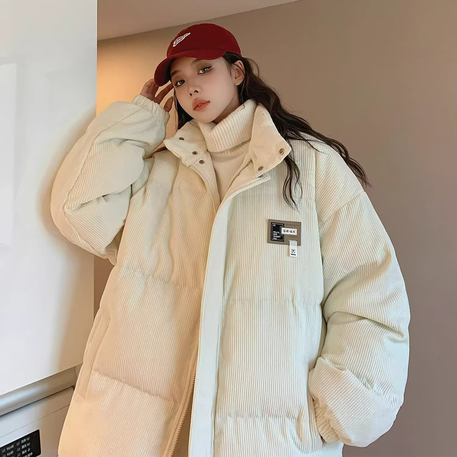 情侣装冬季纯色灯芯绒立领加厚棉衣男女潮牌宽松羽绒棉服保暖棉袄