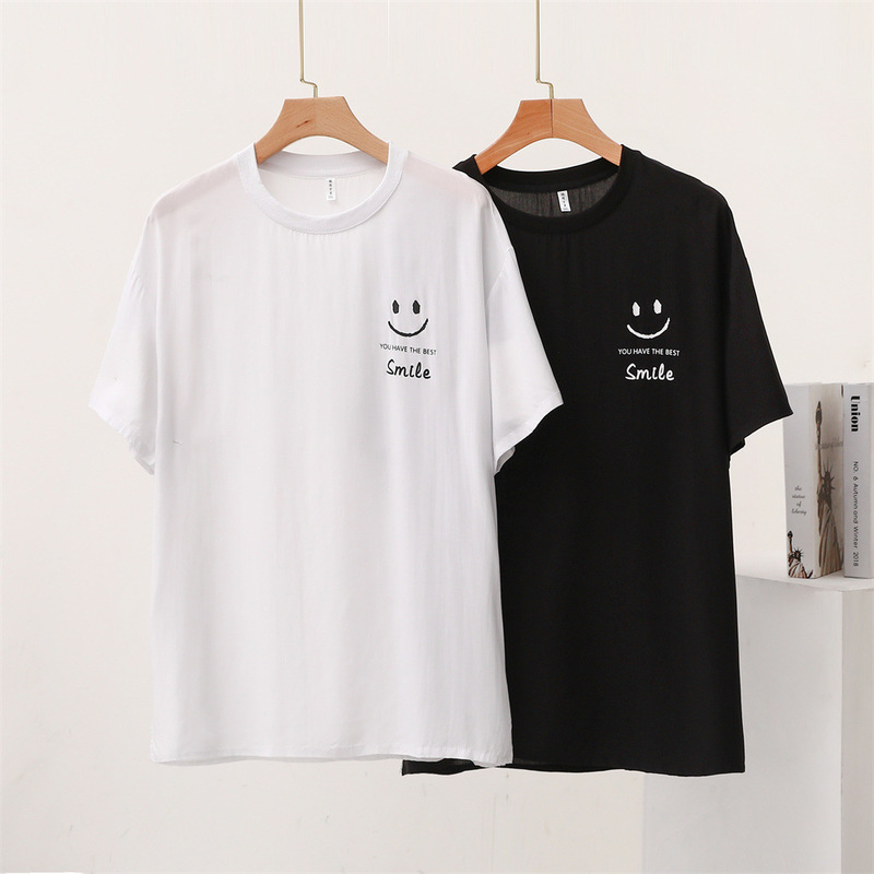 Men's Cotton Silk Short-sleeved T-shirt Summer Thin Printed Smiley Artificial Cotton Pullover Loose Top Base Shirt Men's Cotton Silk Short-sleeved T-shirt Summer Thin Printed Smiley Artificial Cotton Pullover Loose Top Base Shirt