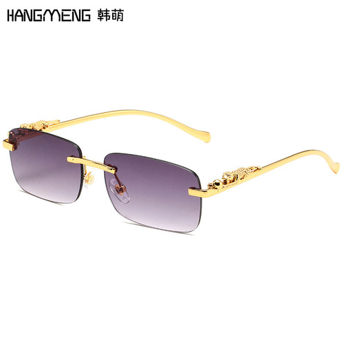  New Fashionable Men's and Women's Frameless Sunglasses Retro Square Metal Cheetah Sunglasses Manufacturer Wholesale Cross-Border