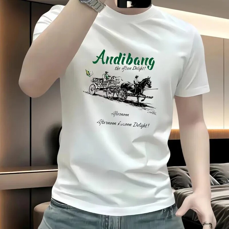 American-Style Heavyweight Couple's Short-Sleeve T-Shirt for Men, Casual Fashion Half-Sleeve Round Neck Oversized T-Shirt with Trendy Print American-Style Heavyweight Couple's Short-Sleeve T-Shirt for Men, Casual Fashion Half-Sleeve Round Neck Oversized T-Shirt with Trendy Print