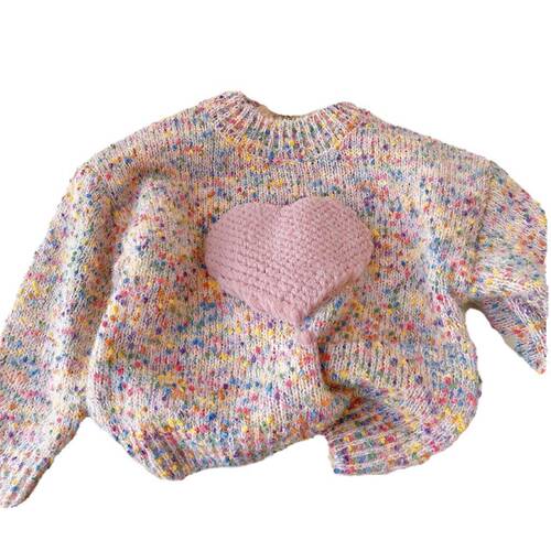 3D Heart Colorful Children's Sweater Korean Children's Autumn/Winter Girls' Fashion Sweet Knit Top Trendy Style