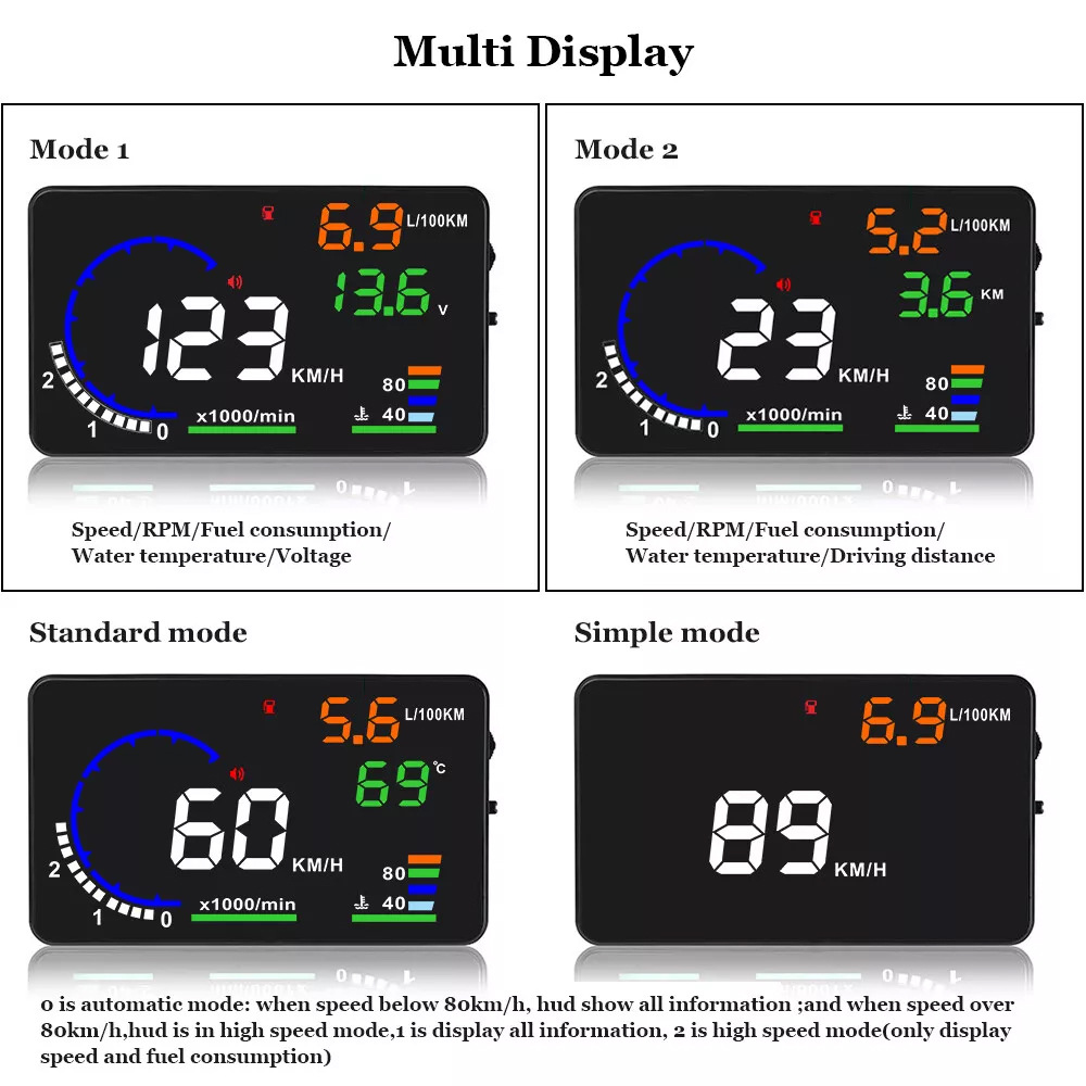 Hud Head-Up Display Obd Universal High-Definition Car Speed Projector Portable Car Display Screen A8