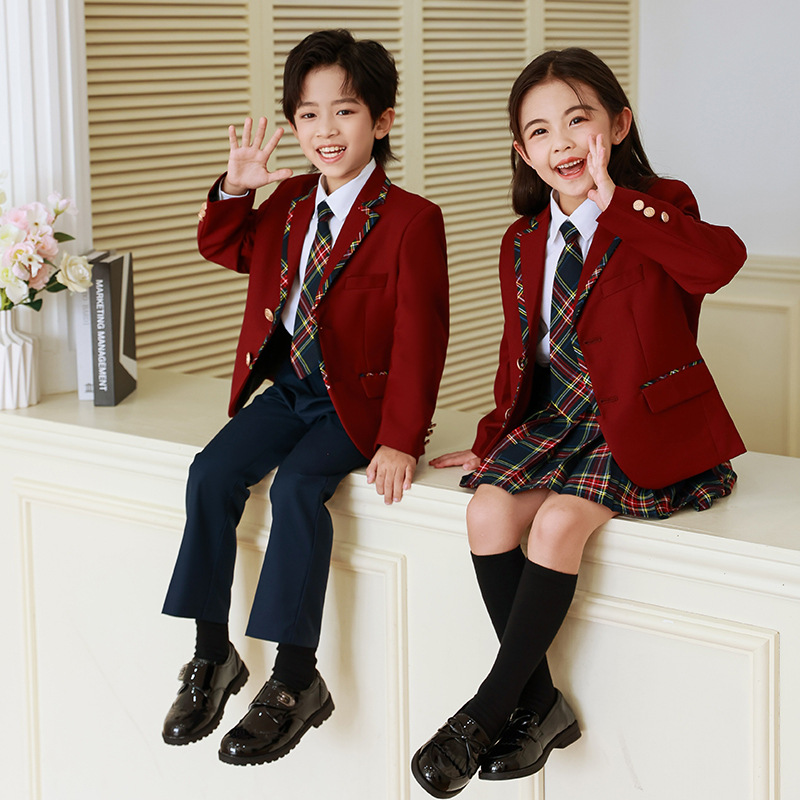 초등학교 학생을위한 학교 유니폼 세트 영국 스타일 소년 소녀 가을 및 겨울 세트 클래스 옷 어린이 유치원 정원 옷